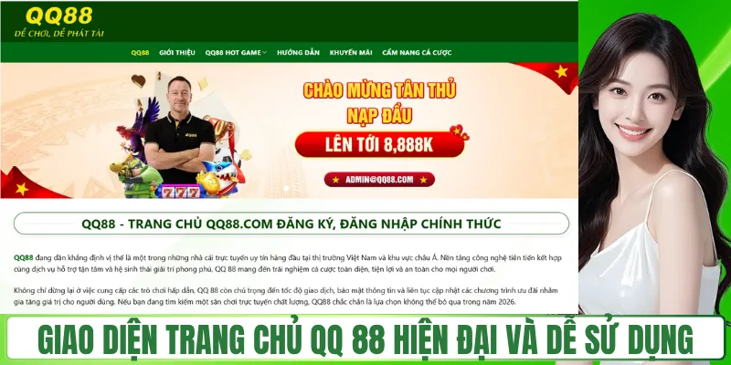 Giao diện trang chủ QQ 88 hiện đại và dễ sử dụng